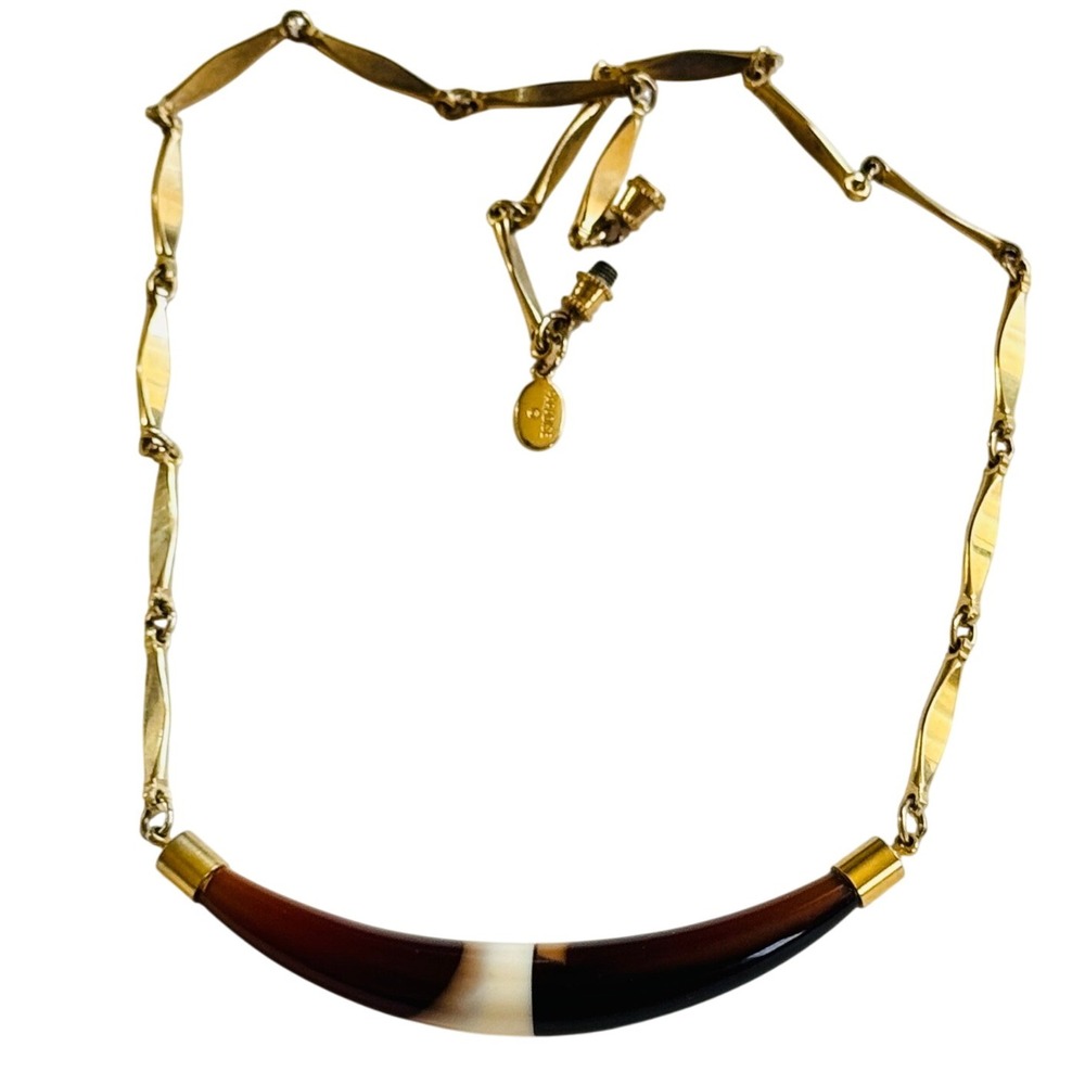 VTG 70s Regal Paradise scoop Necklace collar gold plated‎ lucite Disco rare 19"
